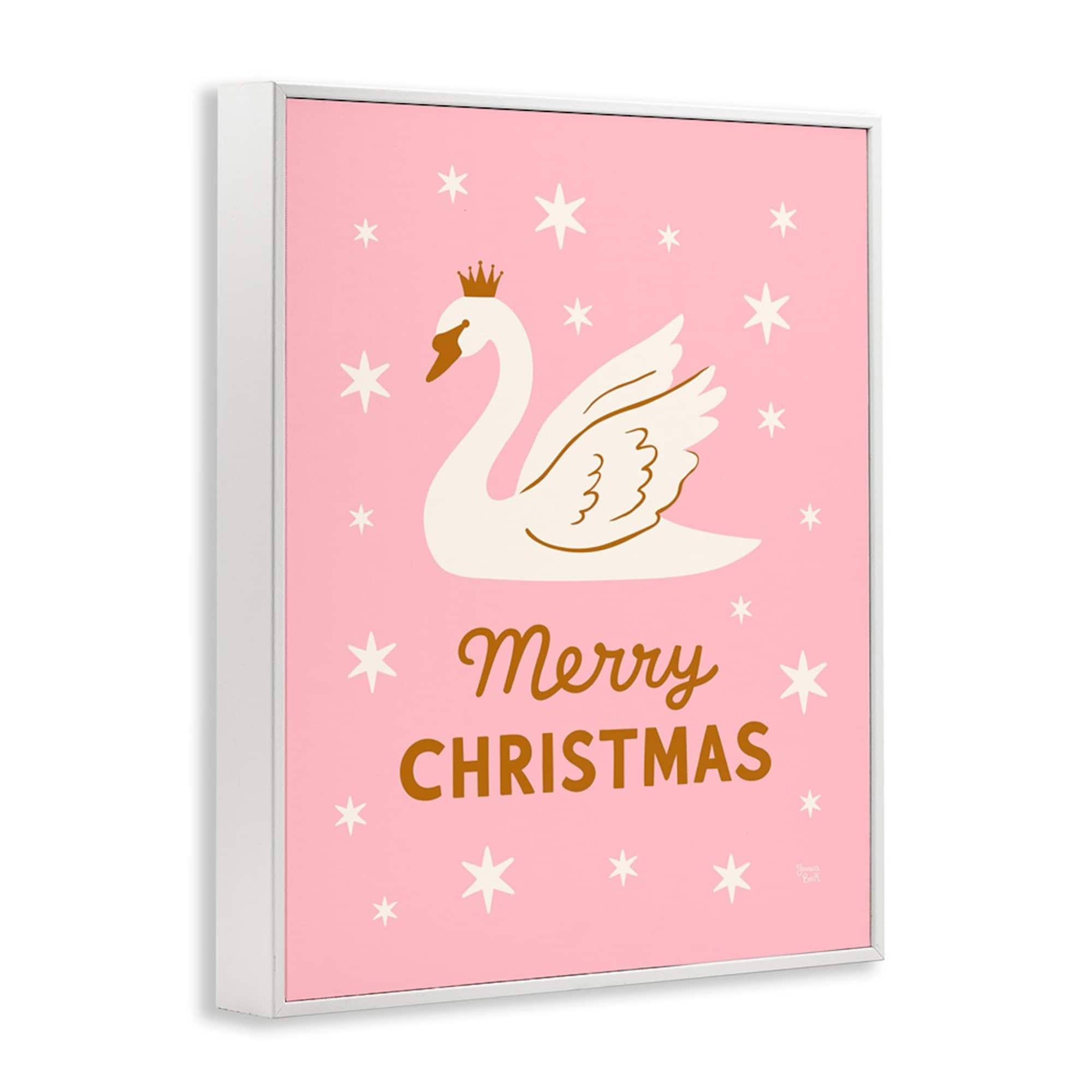 Stupell Industries Pink Swan Merry Christmas Framed Giclee Wall Art